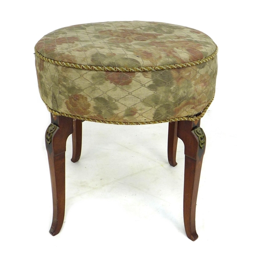 301 - A late 19th century Continental convertible stool table, with lift off circular mahogany veneered su... 