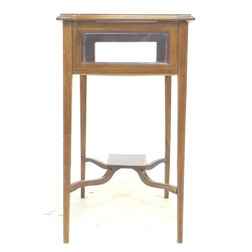 306 - An Edwardian mahogany and inlaid vitrine, lift top, X stretcher, raised on slender tapering legs, 63... 