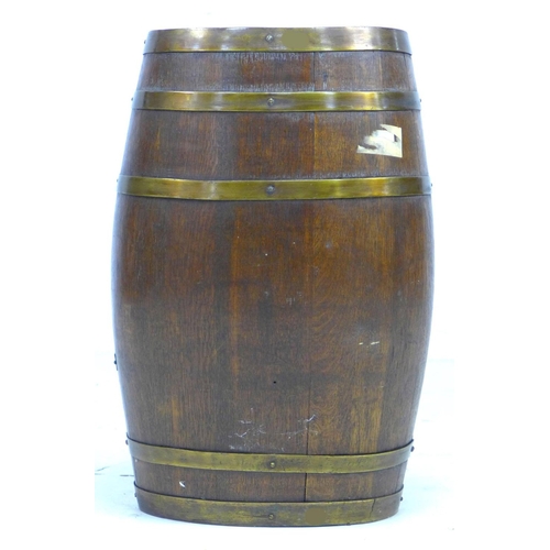 311 - A Victorian oak and brass bound coopered barrel, 37 by 30 by 61cm high.