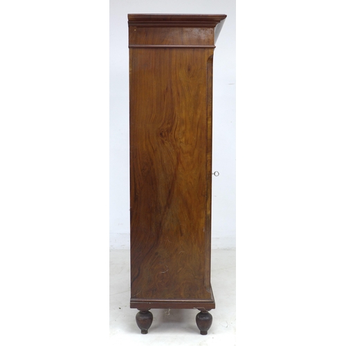 337 - A 19th century Continental walnut cabinet, with burr walnut veneer and ebony stringing, the single d... 