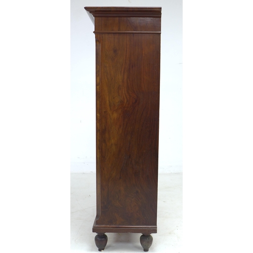 337 - A 19th century Continental walnut cabinet, with burr walnut veneer and ebony stringing, the single d... 