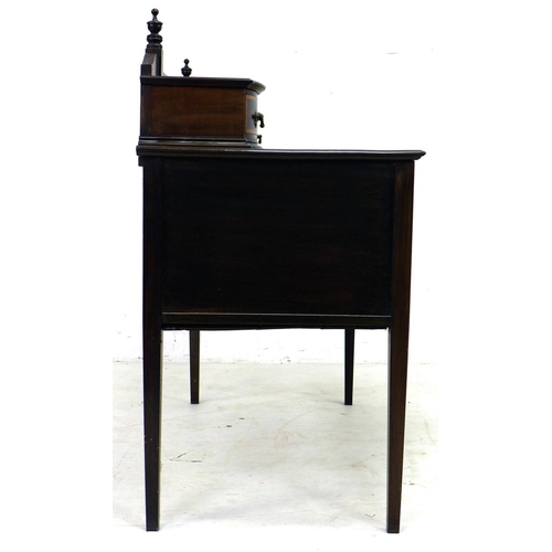 339 - An Edwardian mahogany, line inlaid and crossbanded desk, upstand with two trinket drawers over a gil... 