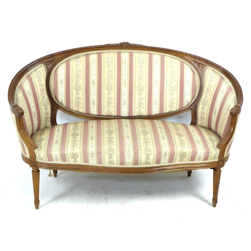 343 - A French two seater settee, mid 20th century in Louis XVI style, with curved back with integral shap... 