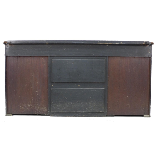 346 - A Victorian Gothic breakfront sideboard, ebonised and gilt highlighted, three frieze drawers with br... 