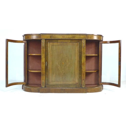 347 - A late Victorian walnut veneered credenza, marquetry and line inlaid, with gilt metal mountings, the... 