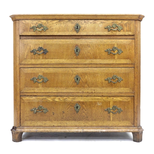 348 - A late 19th century Danish oak chest of four graduating drawers, with brass handles and escutcheons,... 