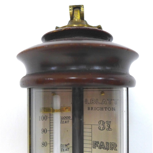 352 - A late 20th century stick barometer, by I Blatt, Brighton, on gimbal wall bracket, 8 by 8 by 95cm hi... 