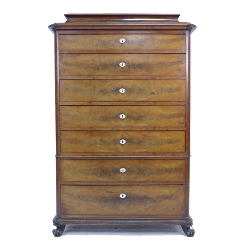 361 - A French 19th century mahogany semainier, the seven drawers with mother of pearl escutcheons, raised... 