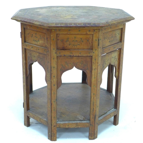 365 - An Anglo-Indian folding table, late 19th / early 20th century, the octagonal lift-off top decorated ... 