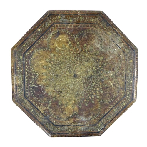 365 - An Anglo-Indian folding table, late 19th / early 20th century, the octagonal lift-off top decorated ... 