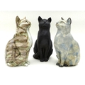 A group of three Northshore Ceramic cats, all the same casting but of differing colours and glaze fi... 