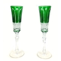 A pair of 20th century Faberge Xenia emerald green glass champagne flutes, both with Faberge marks t... 