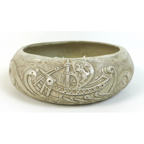 54 - William Oram Trivett (British, 1872-1955), ceramic bowl, signed 'W.O. Trivett', with relief decorati... 