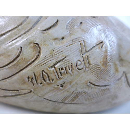 54 - William Oram Trivett (British, 1872-1955), ceramic bowl, signed 'W.O. Trivett', with relief decorati... 