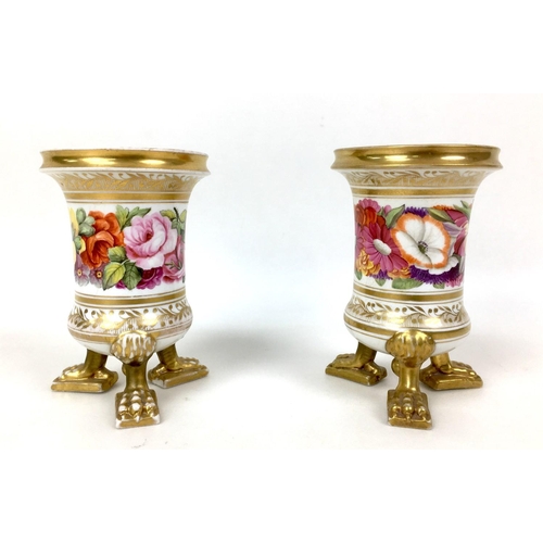 60 - A pair of early 19th century Coalport style porcelain spill vases, each with cylindrical form with f... 