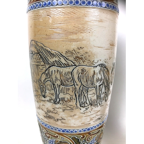 78 - Hannah Bolton Barlow (British, 1851-1916) for Royal Doulton Lambeth, a pair of stoneware vases, deco... 