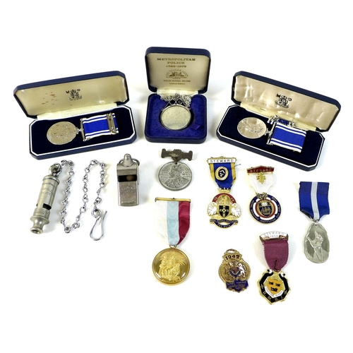 98 - A collection of Masonic and Police collectables, comprising 'The Honorable Testimonial of Masonic Ch... 