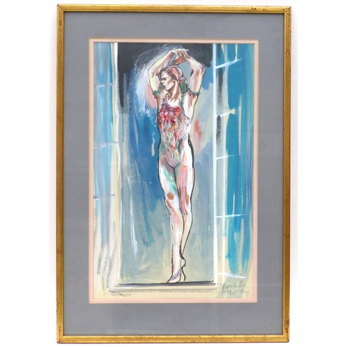 256 - Charlotte Fawley (British, 20th century): 'Nureyev', signed lower right, 46 by 28.5cm, mounted, glaz... 