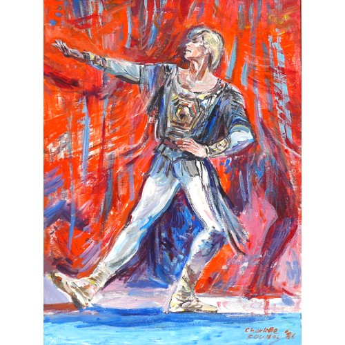 267 - Charlotte Fawley (British, 20th century): Four studies of Rudolf Nureyev, oil / acrylic on canvas, a... 