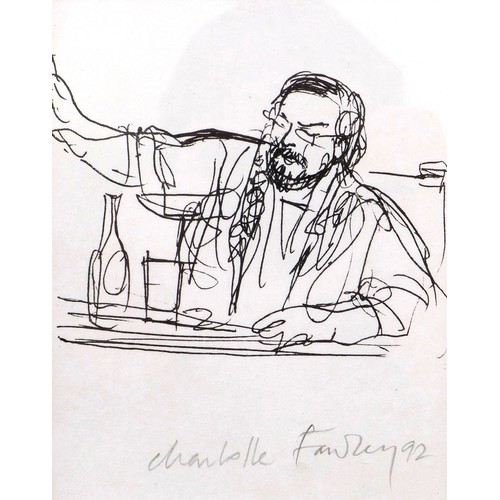 250 - Charlotte Fawley (British, 20th century): four pen and ink sketches of Luciano Pavarotti, one titled... 