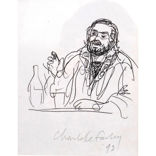 250 - Charlotte Fawley (British, 20th century): four pen and ink sketches of Luciano Pavarotti, one titled... 