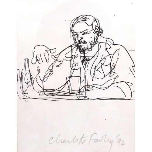 250 - Charlotte Fawley (British, 20th century): four pen and ink sketches of Luciano Pavarotti, one titled... 