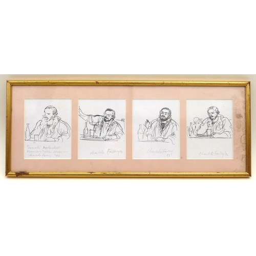 250 - Charlotte Fawley (British, 20th century): four pen and ink sketches of Luciano Pavarotti, one titled... 