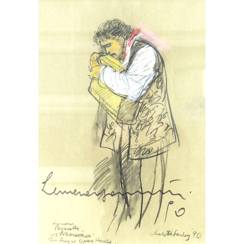 253 - Charlotte Fawley (British, 20th century): 'Luciano Pavarotti as Nemorino, The Royal Opera House', si... 