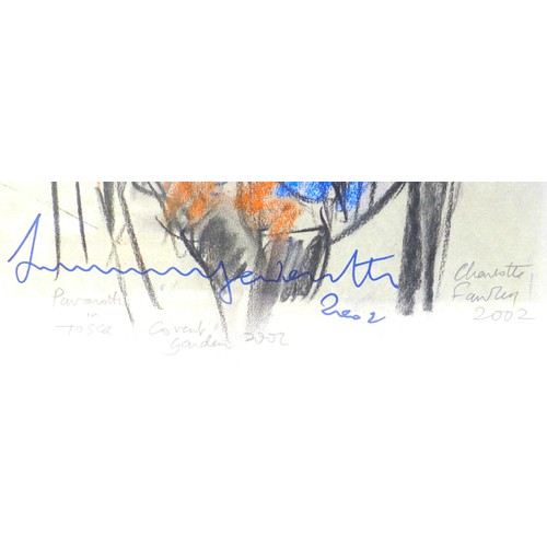 254 - Charlotte Fawley (British, 20th century): 'Pavarotti in Tosca, Covent Garden 2002', signed in blue p... 