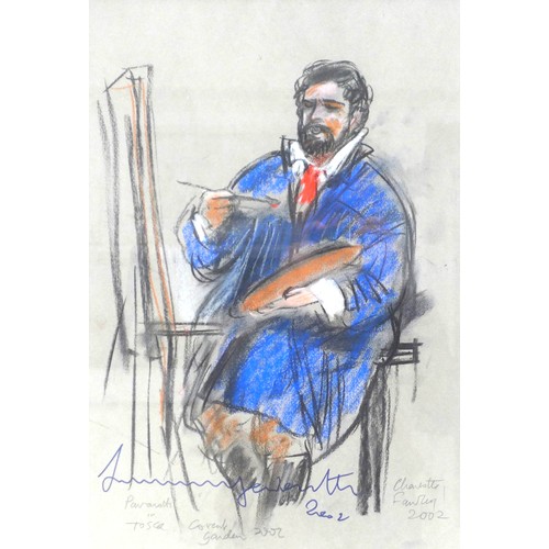 254 - Charlotte Fawley (British, 20th century): 'Pavarotti in Tosca, Covent Garden 2002', signed in blue p... 