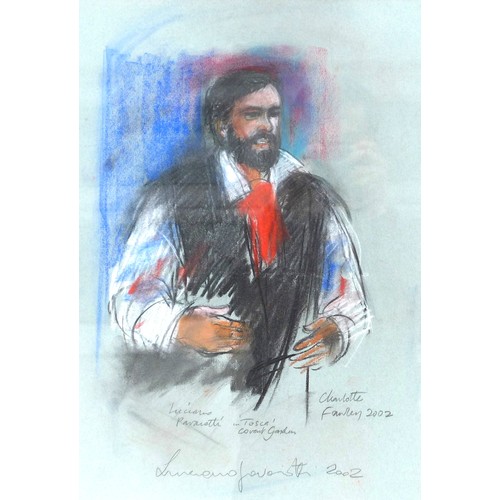 255 - Charlotte Fawley (British, 20th century): 'Luciano Pavarotti in Tosca, Covent Garden', signed in pen... 