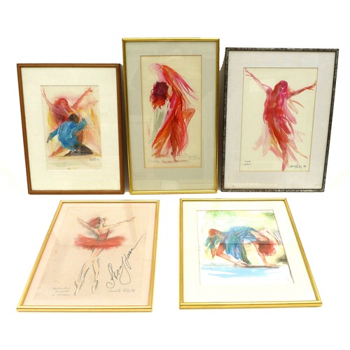 244 - Charlotte Fawley (British, 20th century): five ballet studies, including 'Isadora', each signed lowe... 