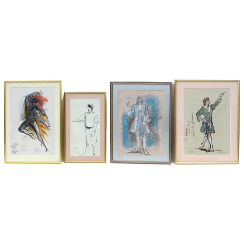 247 - Charlotte Fawley (British, 20th century): four ballet sketches, comprising three featuring and signe... 