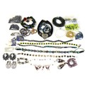 A quantity of silver, pearl and gem set and costume jewellery including a pearl and opaline necklace... 