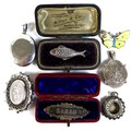 A group of Victorian and later silver jewellery, comprising a fish brooch, with red stone eye, possi... 