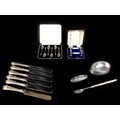 A group of Victorian and later silver ware, comprising a George VI cased set of teaspoons with Corin... 