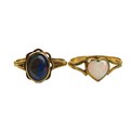 Two 9ct gold rings, one with a heart shaped opal style stone, 6 by 6mm, size M, 1.5g, the other with... 