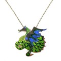 A silver and enamel necklace in the form of a dragon, enamelled in blues and greens, on sterling sil... 