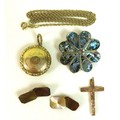 A group of  9ct gold jewellery, comprising an Italian made necklace chain, 50cm long, a cross with f... 