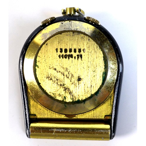 213 - A vintage Jaeger LeCoultre pocket alarm clock, circa 1969, ref 11074.71, the brushed gold dial with ... 