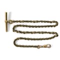 A 9ct gold Albert fob chain with 18ct gold T-bar, total weight 28.3g.