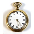 A Waltham gold plated pocket watch, circa 1906, open faced, keyless wind, the white enamel dial with... 