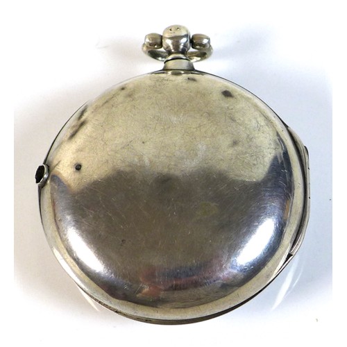 254 - A George III silver pair cased pocket watch, with white enamel face, Arabic numerals and gilded hand... 