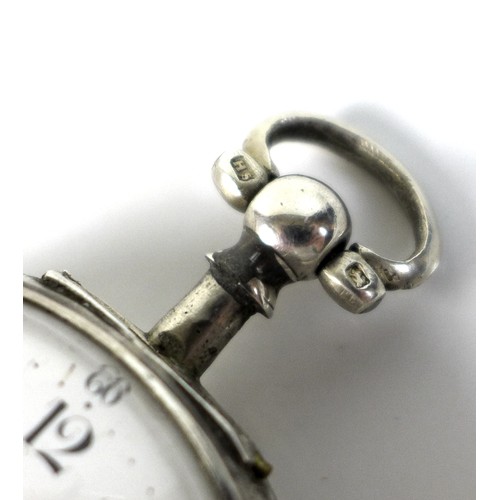 254 - A George III silver pair cased pocket watch, with white enamel face, Arabic numerals and gilded hand... 