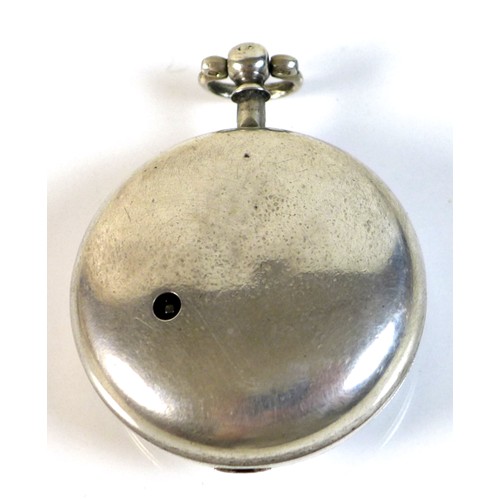 254 - A George III silver pair cased pocket watch, with white enamel face, Arabic numerals and gilded hand... 