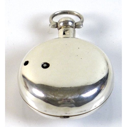 252 - An 18th century silver pair cased verge escapement pocket watch, with white enamel face, Roman numer... 