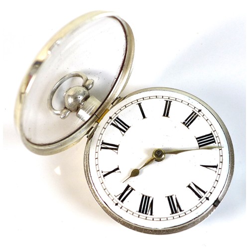 252 - An 18th century silver pair cased verge escapement pocket watch, with white enamel face, Roman numer... 