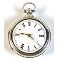 An 18th century silver pair cased verge escapement pocket watch, with white enamel face, Roman numer... 