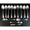 Thirteen pieces of George III and later silver flatware, comprising twelve old English pattern teasp... 