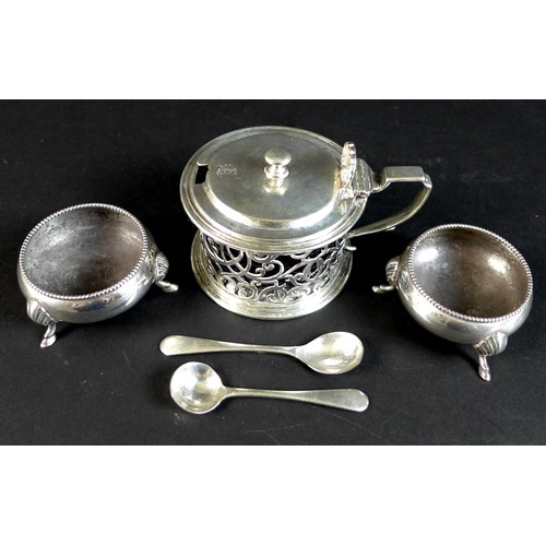 92 - A collection of Victorian and later silver cruet wares, comprising a Victorian single handled circul... 